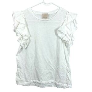 Industry‎ 100% Pima Cotton Ruffle Flutter Sleeve Blouse Crisp White Casual Top